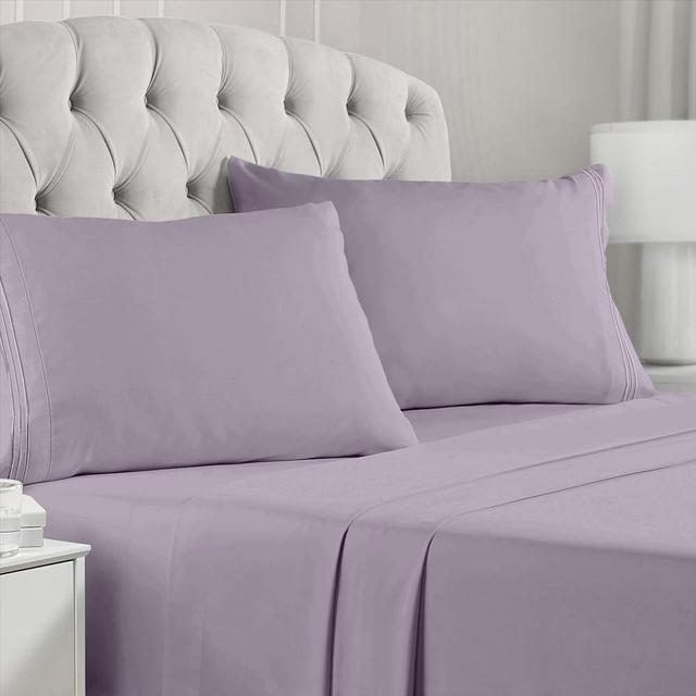 Mellanni Queen Sheets Set - 4 PC Iconic Collection Bedding Sheets & Pillowcases - Hotel Luxury, Extra Soft, Cooling Bed Sheets - Deep Pocket up to 16 inch (Queen, Hazy Lilac)
