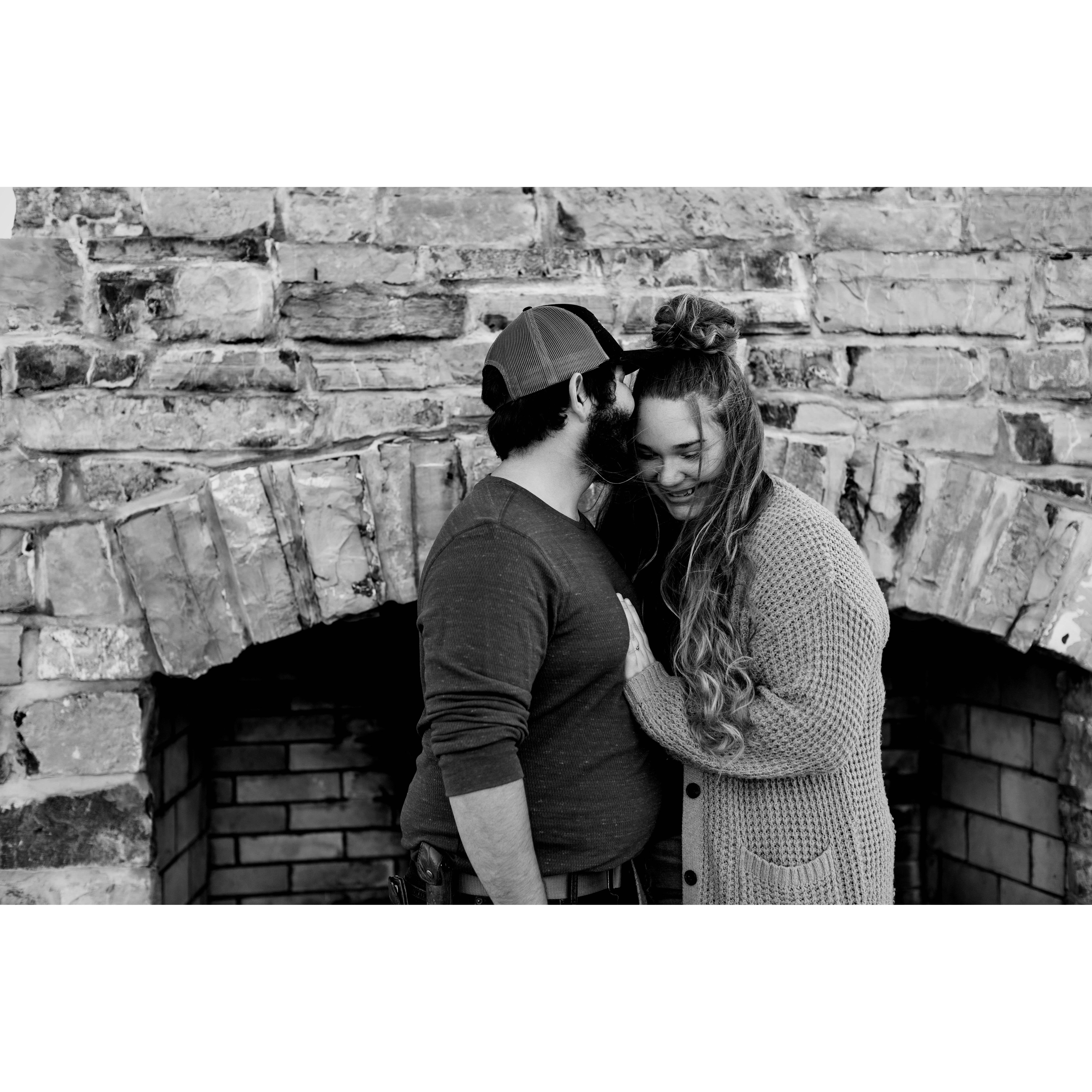 2020 in front of the brick outdoor fireplace my dad built at Red August Farm