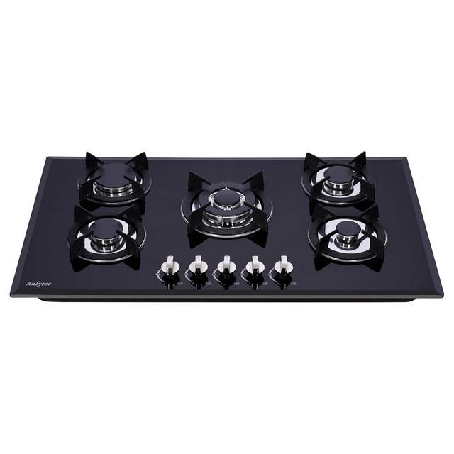 Anlyter 36 Inch Gas Cooktop, Tempered Glass 5 Burners Stovetop Built-in Dual Fuel Gas Stove Top NG/LPG Convertible Gas Cooktop