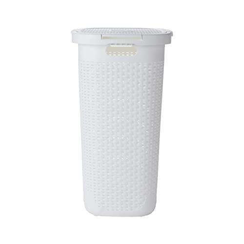 Mind Reader Basket Laundry Hamper with Cutout Handles, Washing Bin, Dirty Clothes Storage, Bathroom, Bedroom, Closet, 50 Liter, White