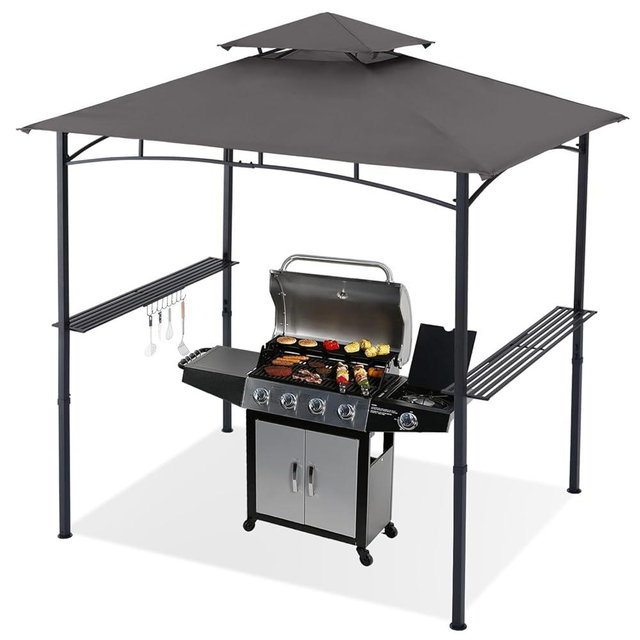 ABCCANOPY 8'x 5' Grill Gazebo Shelter, Outdoor BBQ Gazebo Canopy with LED Light (Gray)