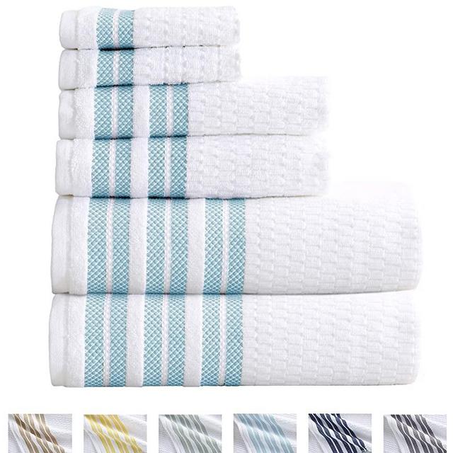 Great Bay Home 6-Piece Towel Set. 100% Cotton Popcorn Textured Striped Bathroom Towels. Quick Dry and Absorbent Towels. Set Includes 2 Bath, 2 Hand, and 2 Wash. Elham Collection. (6 Piece, Spa Blue)