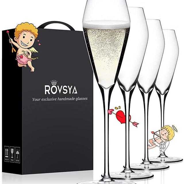 AOOE Champagne flutes glass Set of 4,Hand Blown Crystal Wedding Flutes Glasses,Perfect for Christmas Day ,Wedding, Anniversary,10.6", 8.8 Oz, Clear