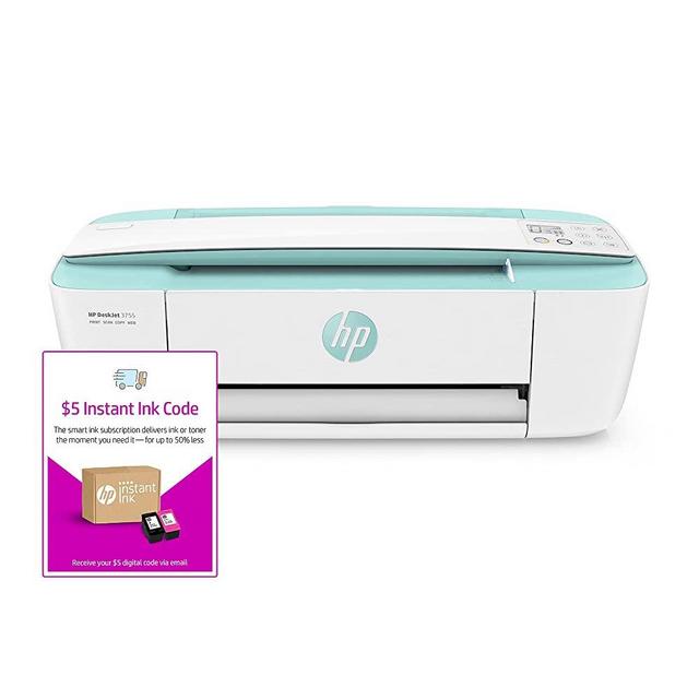 HP DeskJet 3755 Compact All-in-One Wireless Printer - Seagrass Accent (J9V92A) and Instant Ink $5 Prepaid Code