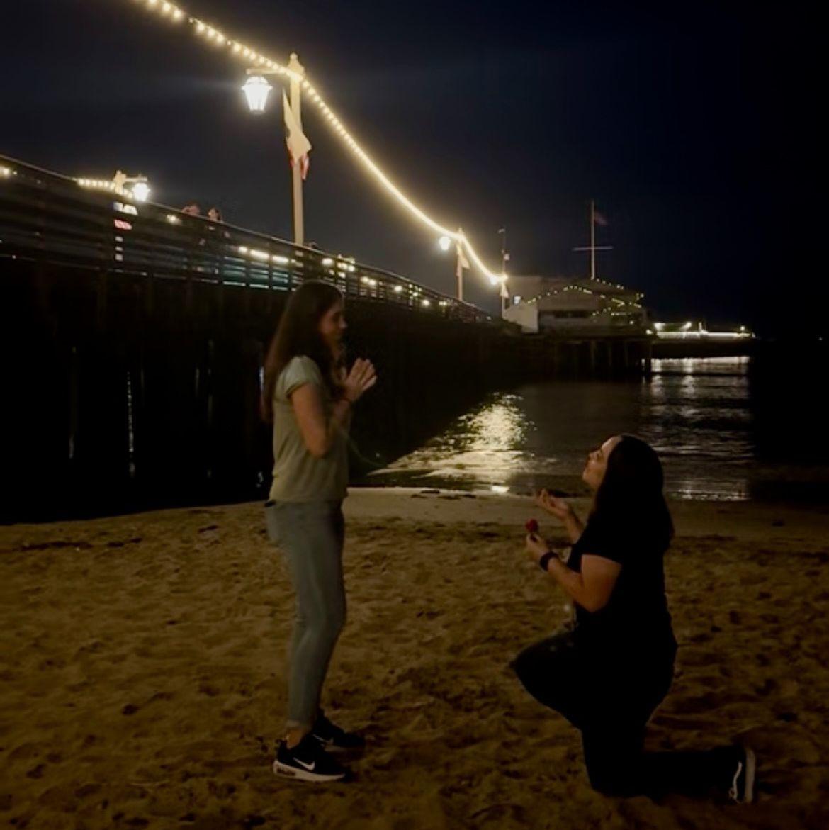 Then Christa proposed to me on the beach in Santa Barbara with a giant ring pop and the ring inside.
