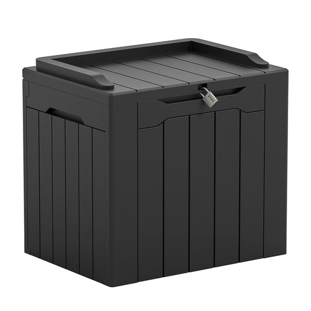 Greesum 31 Gal Resin Deck Box,Outdoor Storage for Patio,Garden Tools,Pool Supplies, Weatherproof and UV Resistant, Lockable, Black