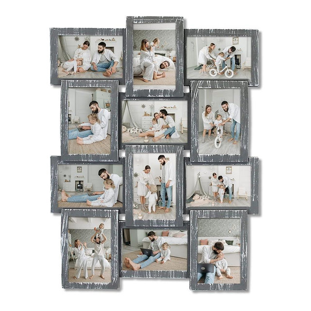 Vida Vistoso 12 Opening Photo Collage Frame - 4x6 Picture Frames Gray Wall Hanging Collage Photo Frame Custom Opening Multiple Photos Pictures Frame Personalized Home Wall Decor