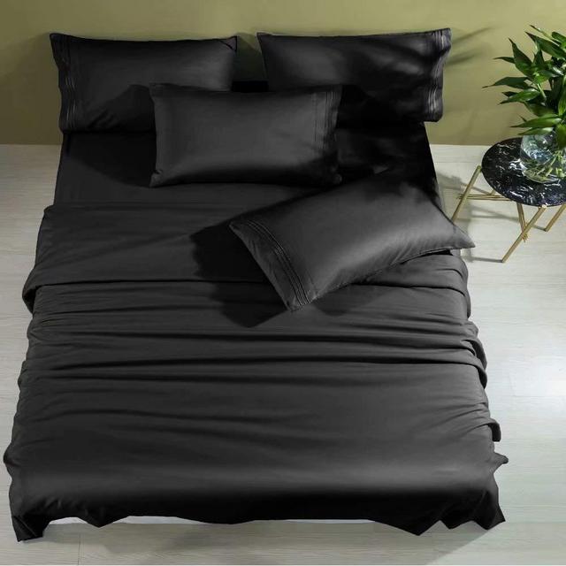 Shilucheng Cool 6PC 100% Bamboo Queen Size Bed Sheets Set 1800 Thread Count 16 Inch Deep Pockets Eco Friendly Soft Comforterble(Queen,Black)