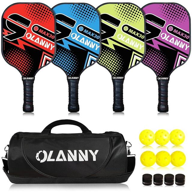 OLANNY Graphite Pickleball Paddles Set- Premium Rackets Fiber Face & Polymer Honeycomb Core Pickleball Set Includes Pickleball Paddles + Pickleball Balls+ Replacement Soft Grip + 1 Bag