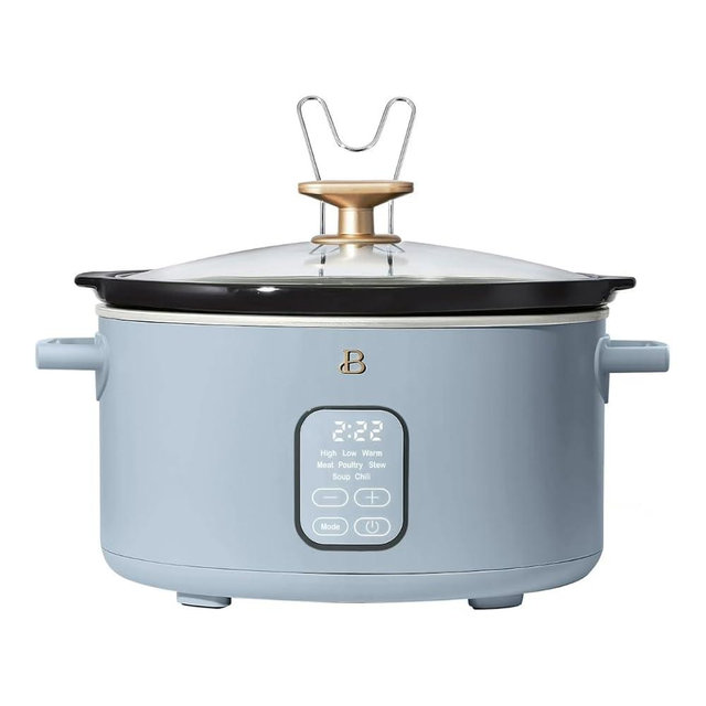6 Qt Programmable Slow Cooker with Digital Timer, 5 Cooking Functions, Removable Ceramic Pot and Tempered Glass Lid, Dishwasher Safe (Cornflower Blue)