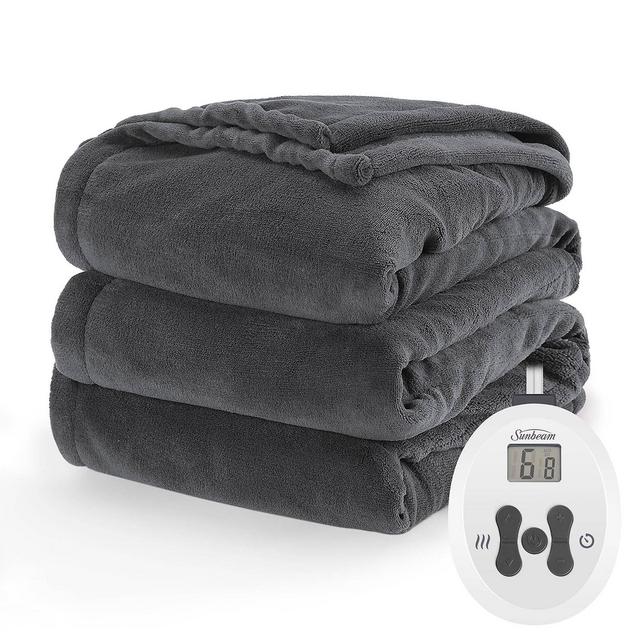 Sunbeam Full Nordic Premium Electric Heated Blanket Dark Shadow: Microplush, Machine Washable, 5-Year Warranty