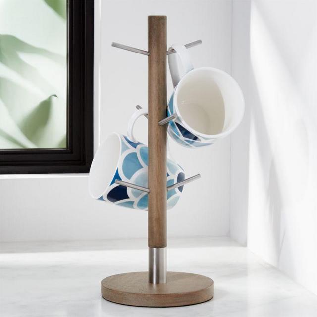 Stainless Steel and Wood Mug Tree