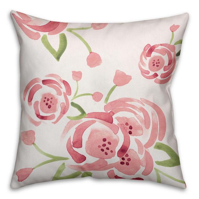 Designs Direct Watercolor Roses Square Throw Pillow in Pink/Green