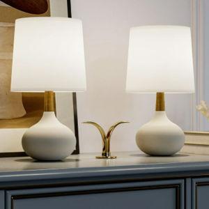 Set of 2 Modern 14" Ceramic Table Lamps - White Base with Fabric Shade, Small Nightstand Lamps for Bedroom and Living Room