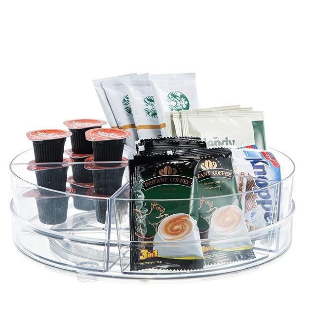 Empaxum Clear Lazy Susan Organizer with 5 Removable Bins 10.6" Plastic Lazy Susan Turntable for Cabinet Rotating Snack Organizer Divided Spinning Storage for Kitchen, Pantry, Countertop, Bathroom