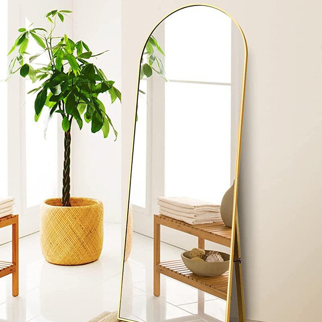 Dewfig Gold Arched Full Length Mirror,65"x 22",Standing Floor Mirror,Leaning Wall Mounted/ Hanging,Full Body Length Large Mirror for Bedroom/Hallway/Living Room ,Wood Frame
