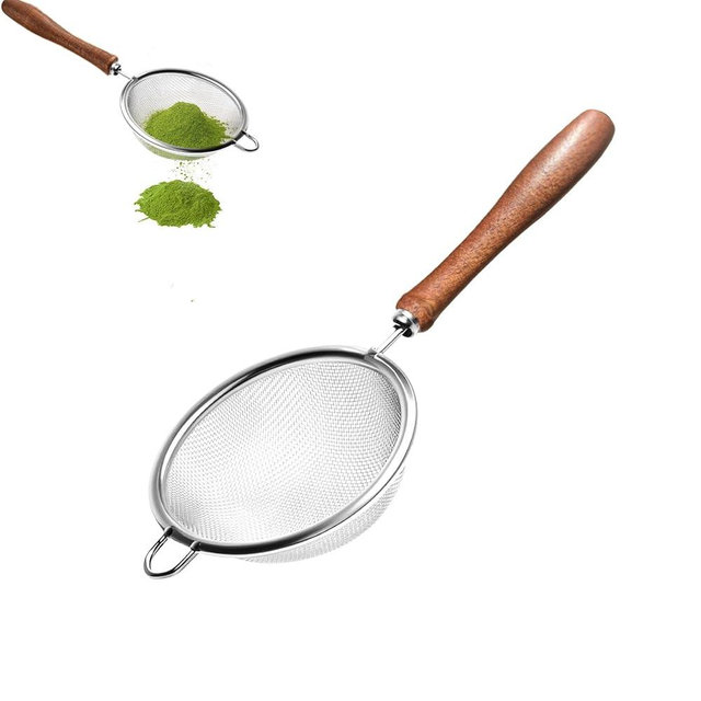 Suhfuib Matcha Sifter, 30-Mesh Fine Matcha Strainer with Natural Wood Handle, 3-Inch Stainless Steel Small Sieve for Matcha Tea, Chawan and Daily Latte