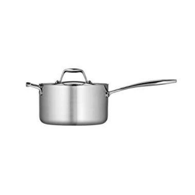 Tramontina 80116/024DS Gourmet Stainless Steel Induction-Ready Tri-Ply Clad Covered Sauce Pan with Helper Handle, 4-Quart, NSF-Certified, Made in Brazil