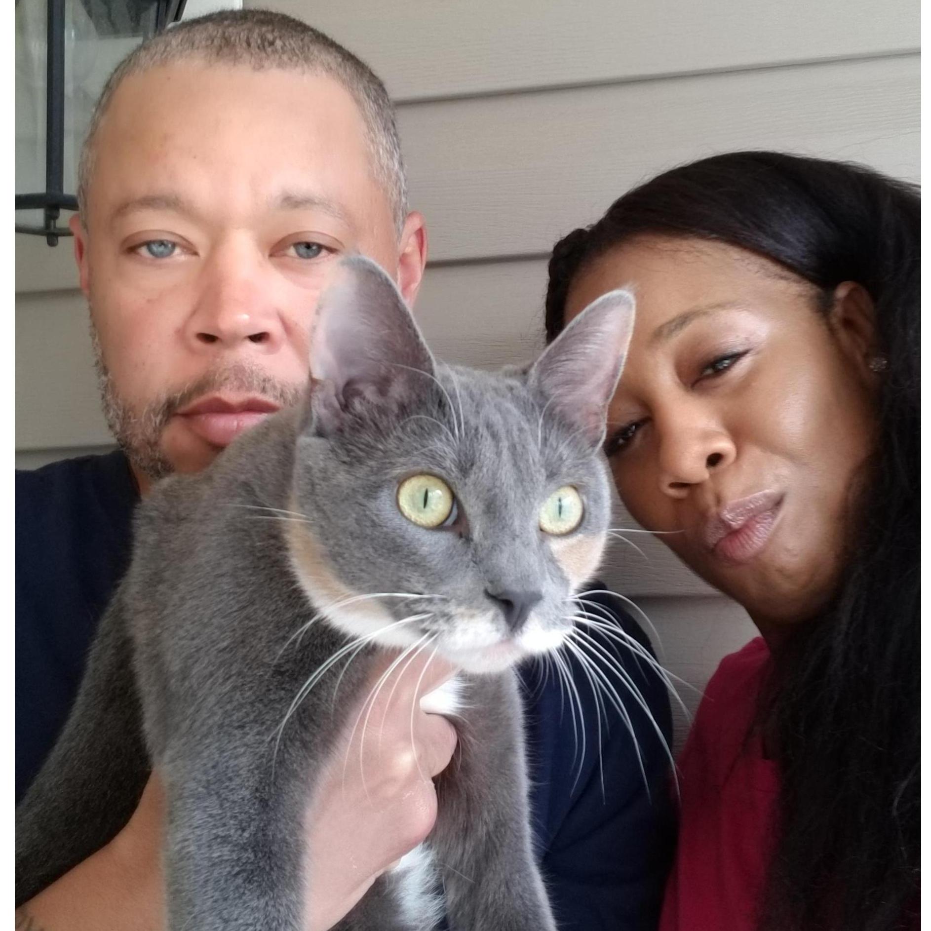 Our family portrait, haha And he never really liked cats. Hmm, you should see these two together. They are in love!!! Awww,lol