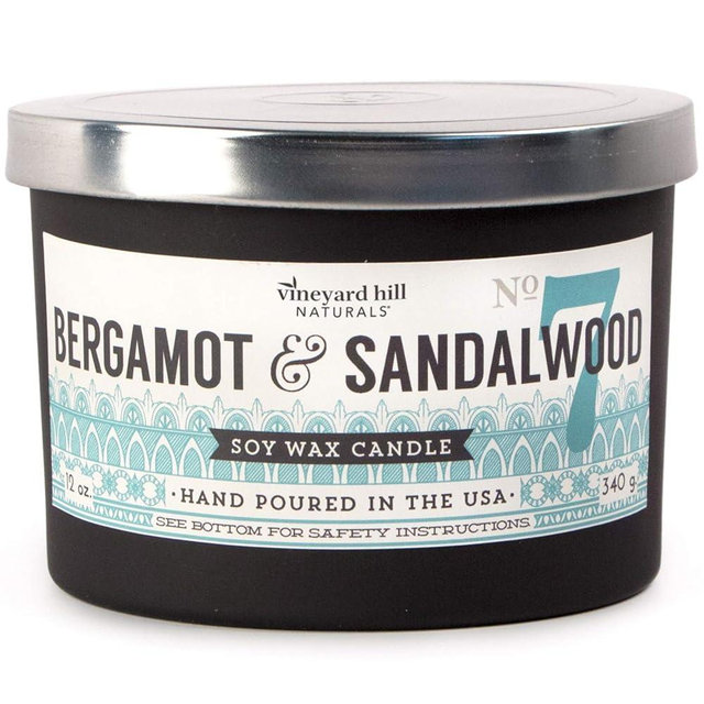 Paddywax Vineyard Hill Naturals Matte Black Letterpress 3-Wick Scented Candle, 12-Ounce, Bergamot & Sandalwood