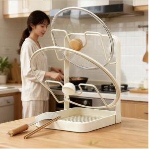 Kitchen Pot Lid Storage Rack, 304 Stainless Steel Pot Lid Holder While Cooking, Multifunctional Kitchen Pot Cover Organizer for Countertop, With Removable Drip Tray - Walmart.com