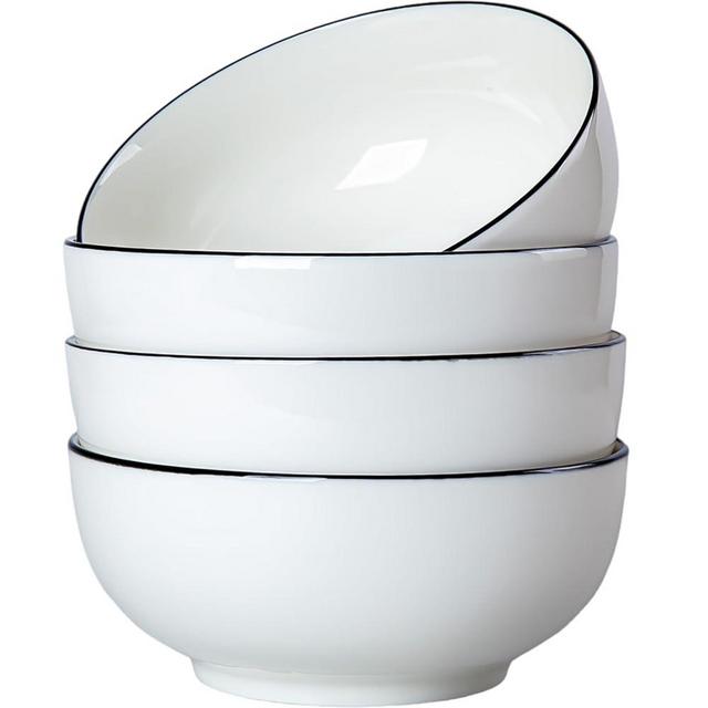 Zscera 40 oz Soup Bowls, Pho Bowls Set of 4, 7 Inch Rimmed Off White Ceramic Bowls