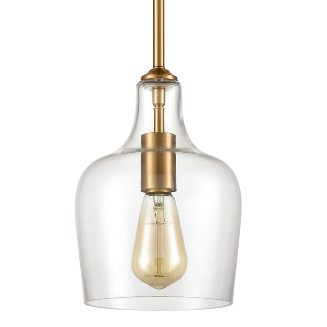 JEENKAE Modern Brass Glass Kitchen Pendant Lighting Rod-Hung Gold Pendant Light, 1-Light-1