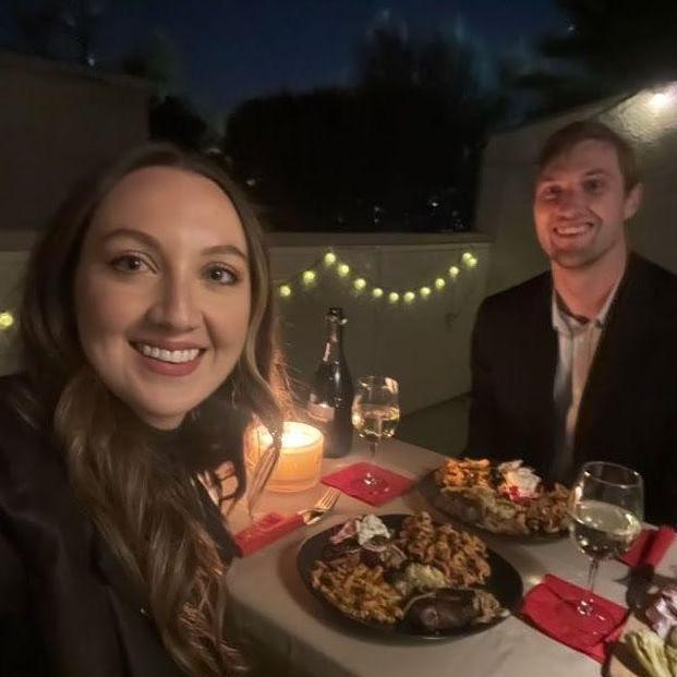 Covid V-day Patio Dinner, our roommate Barak was an excellent butler.
