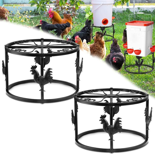 MeyRolizn 2pc Metal Stand for Chicken Feeder Waterer, Heavy Duty Chicken Water Feeder Stand Holder , Iron Chicken Feeder Buckets Barrels Stand Support Rack for Coop Poultry Indoor Outdoor (Black)