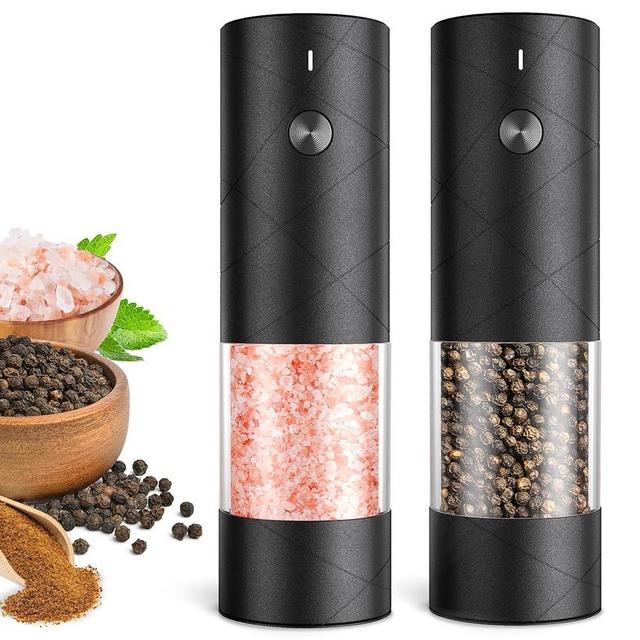 2 Pack Electric Salt and Pepper Grinder Set, Rechargeable - No Battery Needed - Large Capacity Automatic Salt Pepper Mill Grinder with Warm LED Light, Adjustable Coarseness Pepper Grinder for Kitchen…