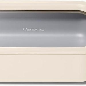 Caraway Glass Food Storage, 6.6 Cup Glass Container,Ceramic Coated Food Container,Easy to Store, Non Toxic, Non Stick Lunch Box Container with Glass Lids. Dishwasher, Oven,Square Shape,Cream
