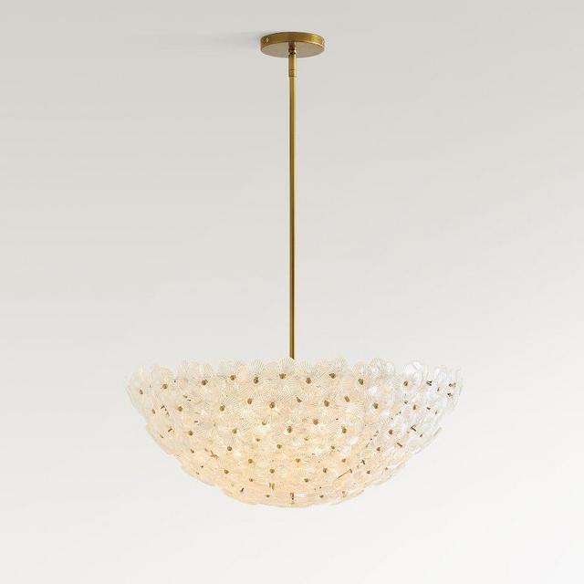 Nicolette Glass Floral Round 26" Chandelier, Vintage Brass
