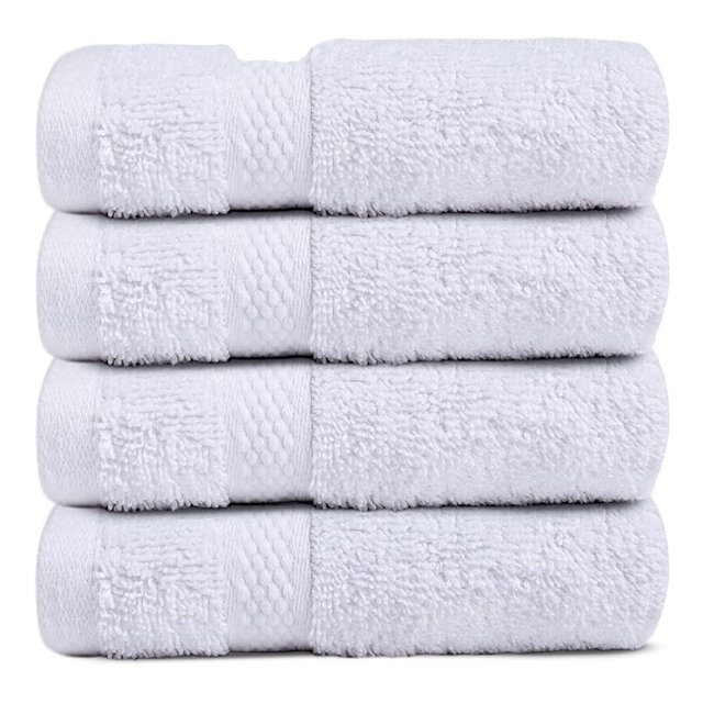 Infinitee Xclusives Premium White Washcloths Set – Pack of 4, 13x13 Inches 100% Cotton Wash Cloths for Your Body and Face Towels, Kitchen Dish Towels and Rags, Baby Washcloth