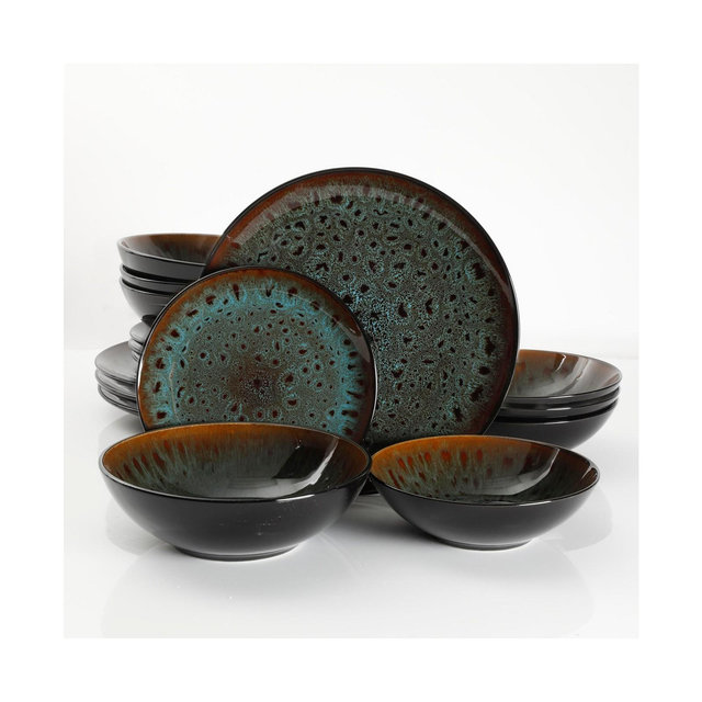 Gibson Kyoto Teal 16-piece Double Bowls Dinnerware Set, Service for 4