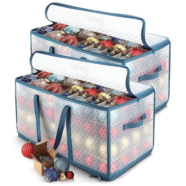 Hearth & Harbor Large Christmas Ornament Storage Box With Adjustable Dividers - Plastic Ornament Storage Container For 128 Holiday Ornaments or Decorations