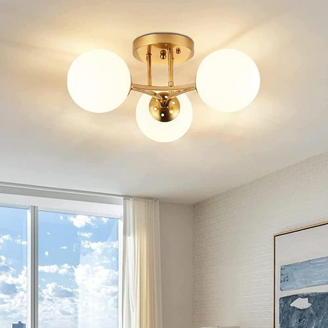 Mid Century Modern Ceiling Light Semi Flush Mount Ceiling Light Sputnik Light Fixture Chandeliers Frosted Glass Gold Brass Chandeliers Living Room Dining Room Bedroom 3 Lights