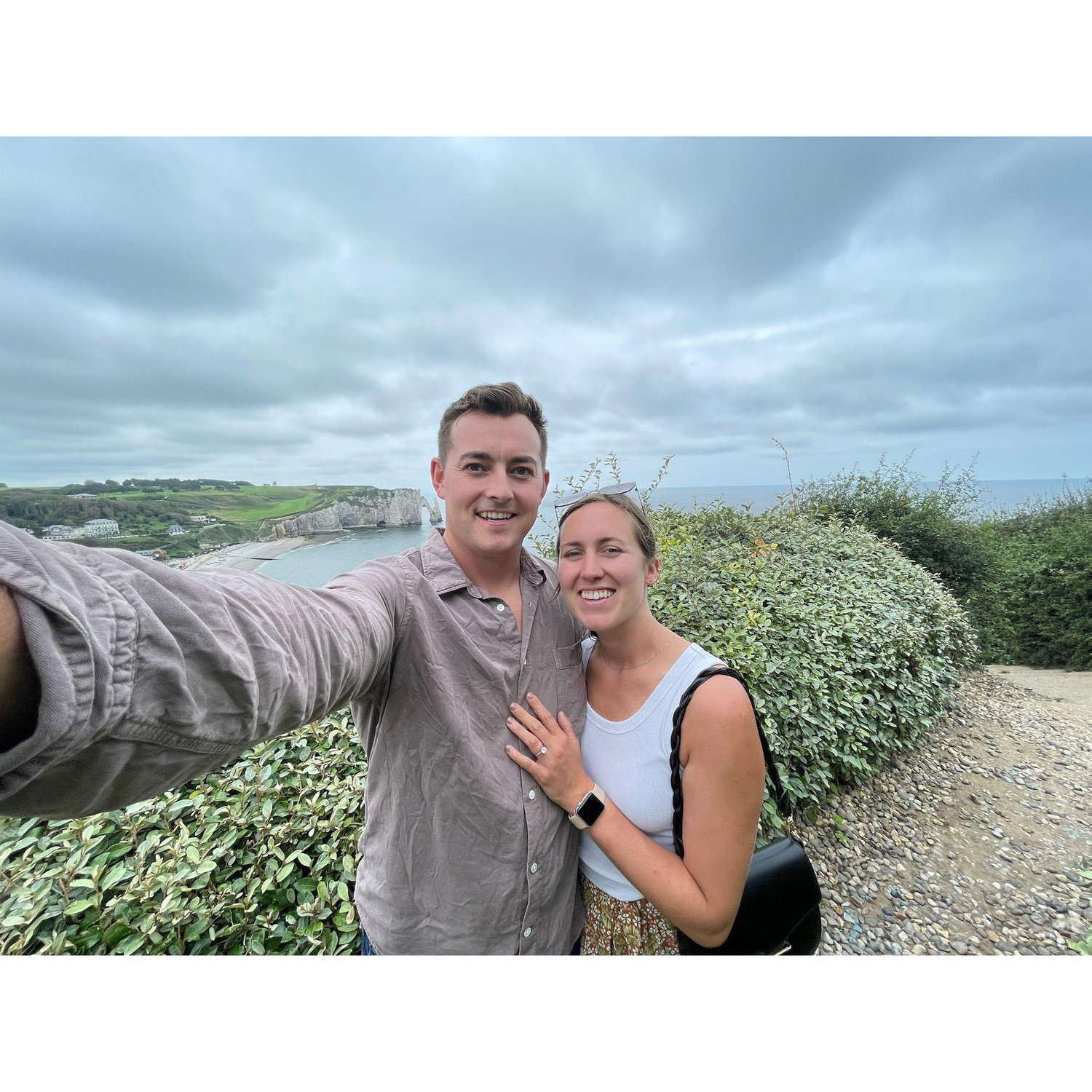 Day of our engagement, off to celebrate on the coast of France!