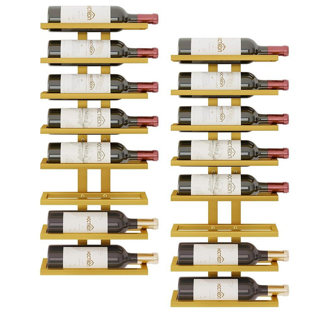 Hoctieon 2-Set 8 Tier Wall Mount Wine Rack (16 Tiers), Wall Racks for Wine Bottles Display and Storage, Hanging Bottle Organizer for Living Room, Dining Room, Wine Cellar, Bar, Gold