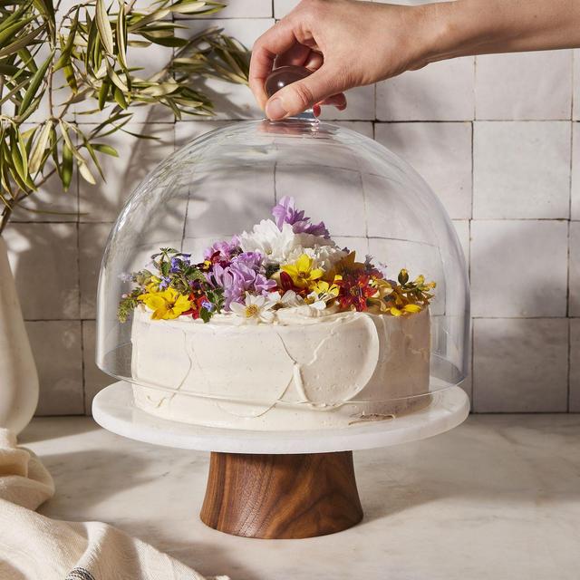 Marble & Walnut Wood Rotating Cake Stand