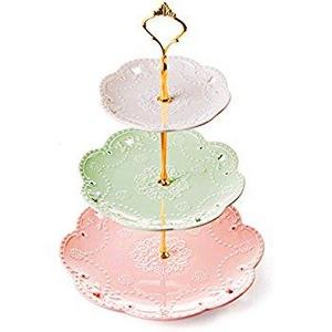 Jusalpha 3-tier Ceramic Cake Stand-Dessert Stand-Cupcake Stand-Tea Party Serving Platter (Gold)