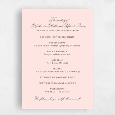 Blush, Pink Wedding Program - Arthur