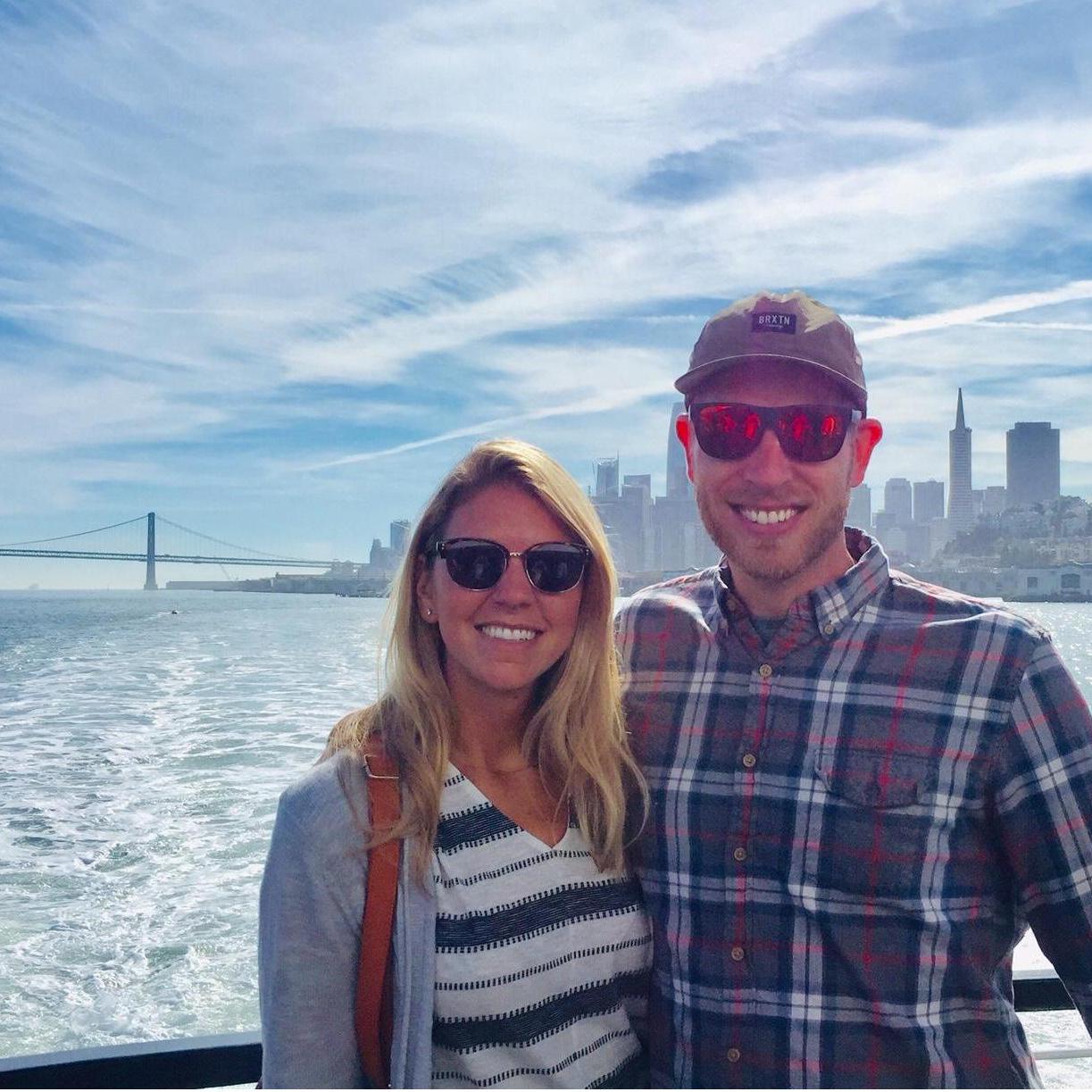 When Mark visited Tracy when she was living in San  Francisco. On the ferry to tour Alcatraz Island!