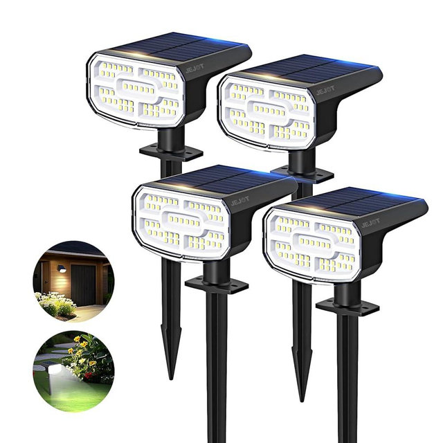 JEJOT Solar Lights Outdoor Waterproof IP65, Super Bright LED, 2CCT 4 Lighting Modes 3000K/6500K Selectable, Solar Powered Yard Garden Solar Spot Lights for Outside Landscape Auto On/Off -4 Pack