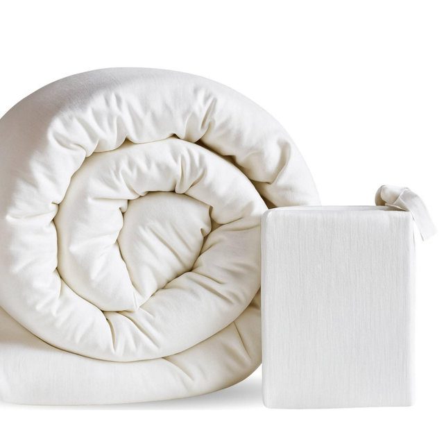 Queen Melange Viscose from Bamboo Cotton Reversible Duvet Cover White - BedVoyage