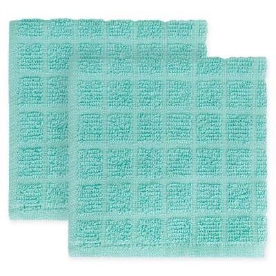 KitchenSmart® Colors 2-Pack Solid Windowpane Dish Cloth in Surf