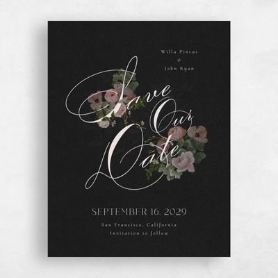 Light Mauve, Black Wedding Save the Date - Bourgeon Portrait
