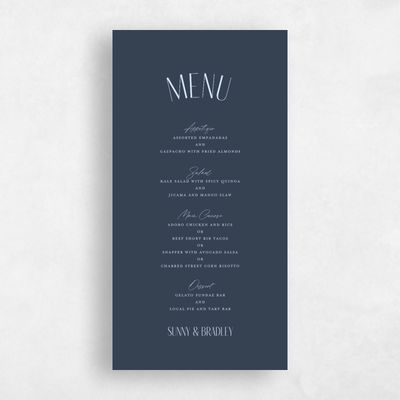 Grayed Navy, Blue Wedding Menu - Lark