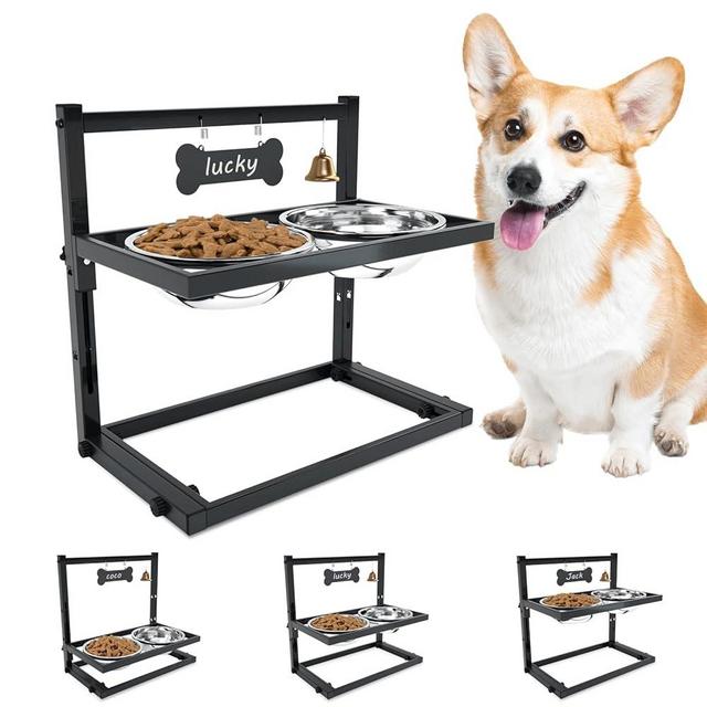 SHAINFUN Elevated Dog Bowls for Medium Dogs and Cats - Raised Cat or Dog Bowl Stand with Adjustable Height and Two Stainless Steel Food Bowls - Ideal for Medium and Small Dogs and Cats.