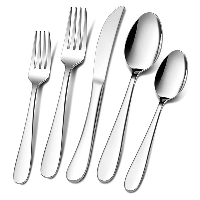 40-Piece Heavy Duty Silverware Set, E-far Stainless Steel Flatware Cutlery Set for 8, Thick Metal Tableware Eating Utensils Set for Kitchen Restaurant Wedding Party, Mirror Polished & Dishwasher Safe