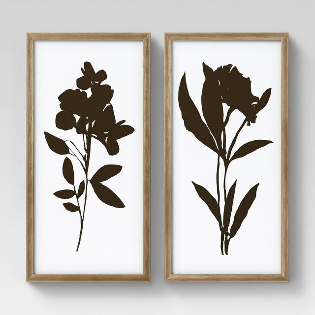 12" x 24" 2pk Foil Florals Framed Under Glass Gold - Threshold™
